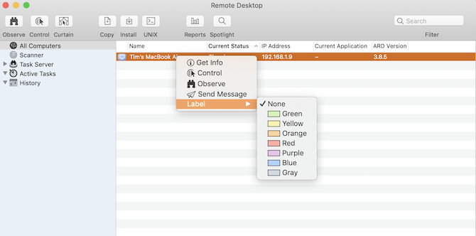 Etikettenfunktionen von Apple Remote Desktop