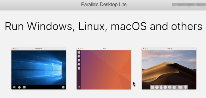 Startbildschirm in Parallels Desktop Lite unter macOS