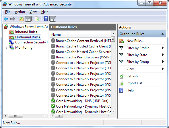 über Windows 7 Firewall 