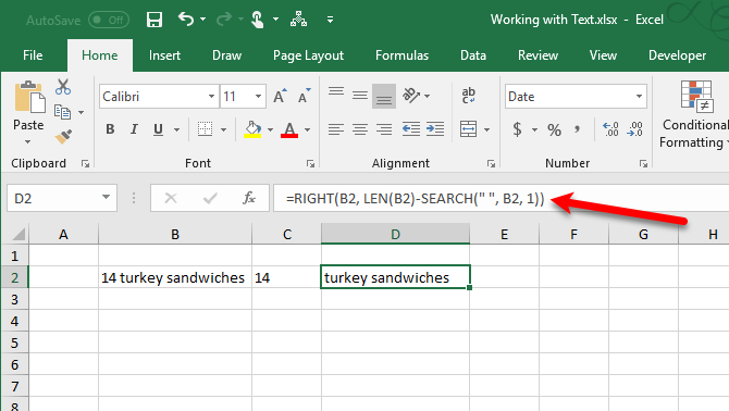 Excel-Textfunktionen - Trennen Sie Text in mehrere Zellen