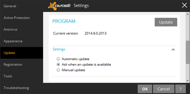 Avast - Einstellungen - Update