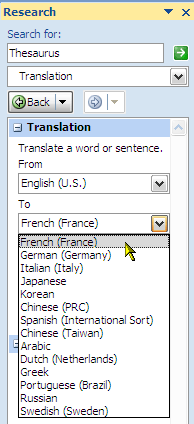 Verwendung der Forschungsfunktion in der Microsoft Word 2007 5-Übersetzung