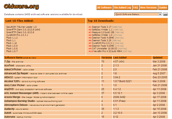 ältere Versionen von Software