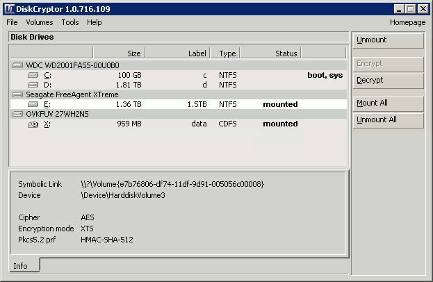 Diskcryptor Laufwerks-Volume-Panel